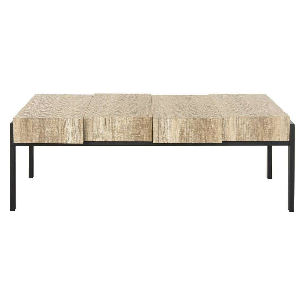 Alexander Rustic Contemporary Coffee Table - Canyon Grey Finish with Sturdy Black Metal Legs