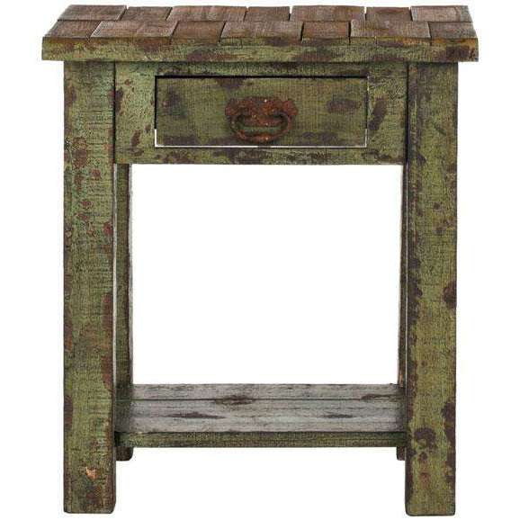 Alfred End Table with Antique Green Finish and Storage Drawer - Rustic Wood Charm for Your Home