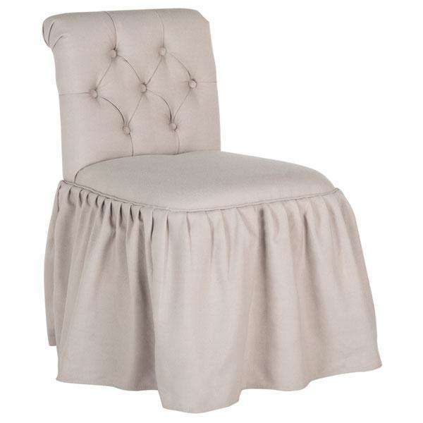 Allie Designer Vanity Chair with Elegant Biscuit Button Tufting and Romantic Ruffled Skirt Design