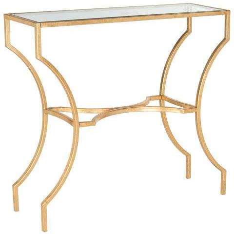 Alphonse Console Table with Gold Leaf Finish, Elegant Iron Base & Tempered Glass Top for Chic Décor