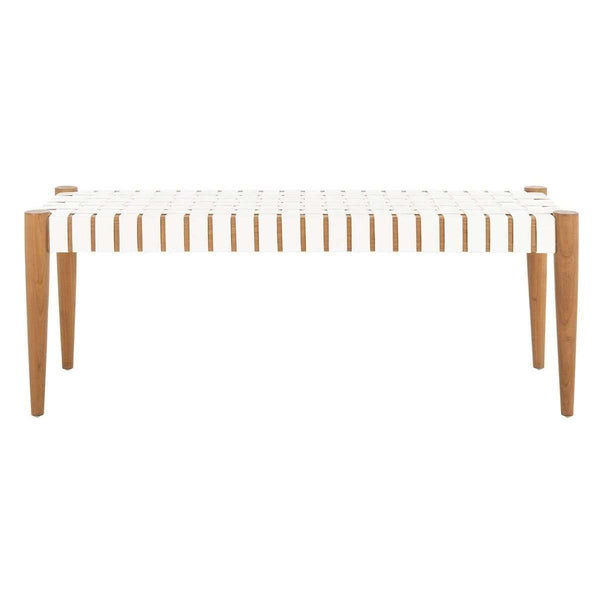 Amalia Leather Weave Bench - Stylish Accent for Entryway or Living Room with Durable Mindi Wood