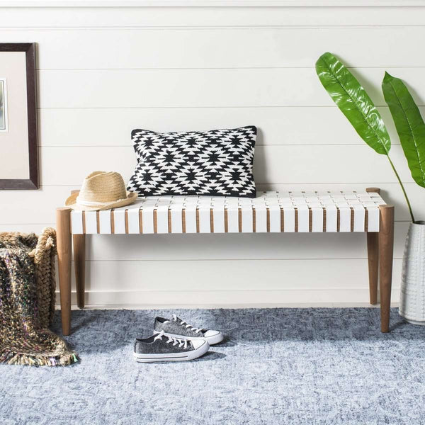 Amalia Leather Weave Bench - Stylish Accent for Entryway or Living Room with Durable Mindi Wood