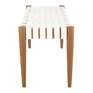 Amalia Leather Weave Bench - Stylish Accent for Entryway or Living Room with Durable Mindi Wood