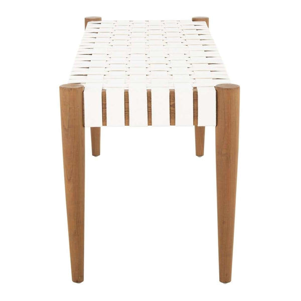 Amalia Leather Weave Bench - Stylish Accent for Entryway or Living Room with Durable Mindi Wood