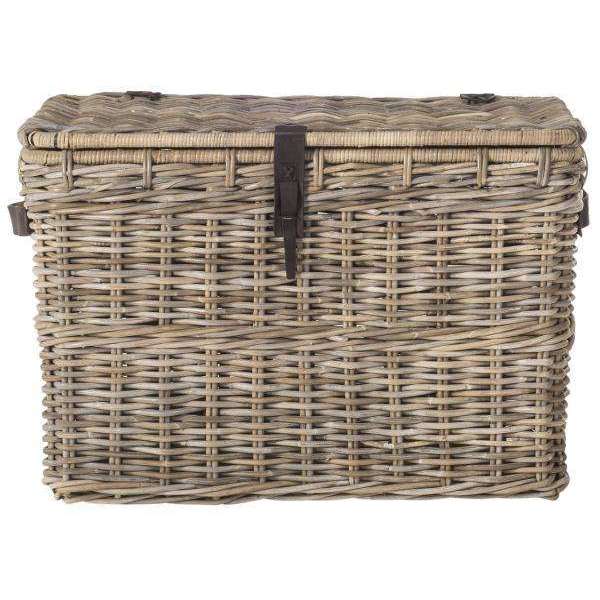 Amancio Wicker Trunk - Natural Rattan Storage with Iron Frame, Faux Leather Straps & Unique Design