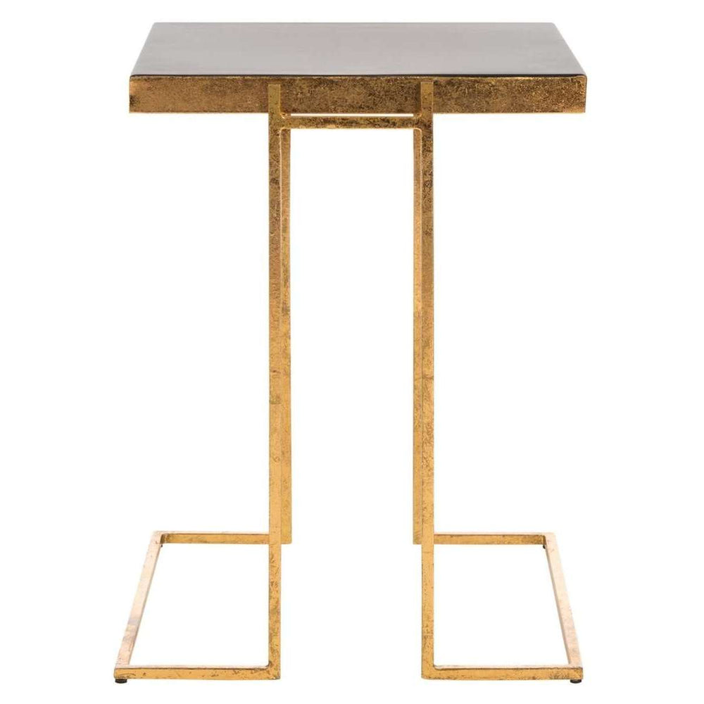 Amarylis Greek Key Side Table - Luxurious Black and Gold Metal Design for Contemporary Spaces