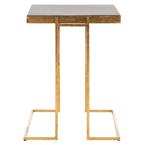 Amarylis Greek Key Side Table - Luxurious Black and Gold Metal Design for Contemporary Spaces