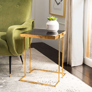 Amarylis Greek Key Side Table - Luxurious Black and Gold Metal Design for Contemporary Spaces