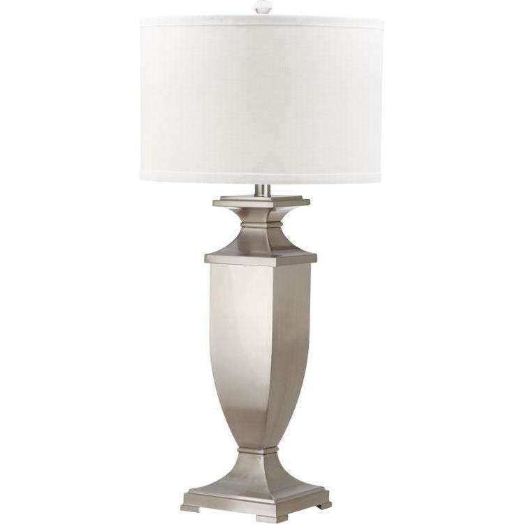 Ambler Table Lamp Set of 2 - Elegant 31.5" Nickel Finish with Off-White Cotton Shades for Style