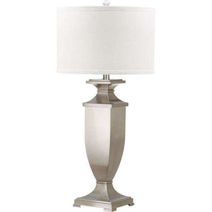 Ambler Table Lamp Set of 2 - Elegant 31.5" Nickel Finish with Off-White Cotton Shades for Style