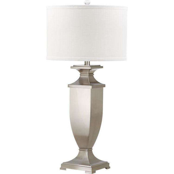 Ambler Table Lamp Set of 2 - Elegant 31.5" Nickel Finish with Off-White Cotton Shades for Style