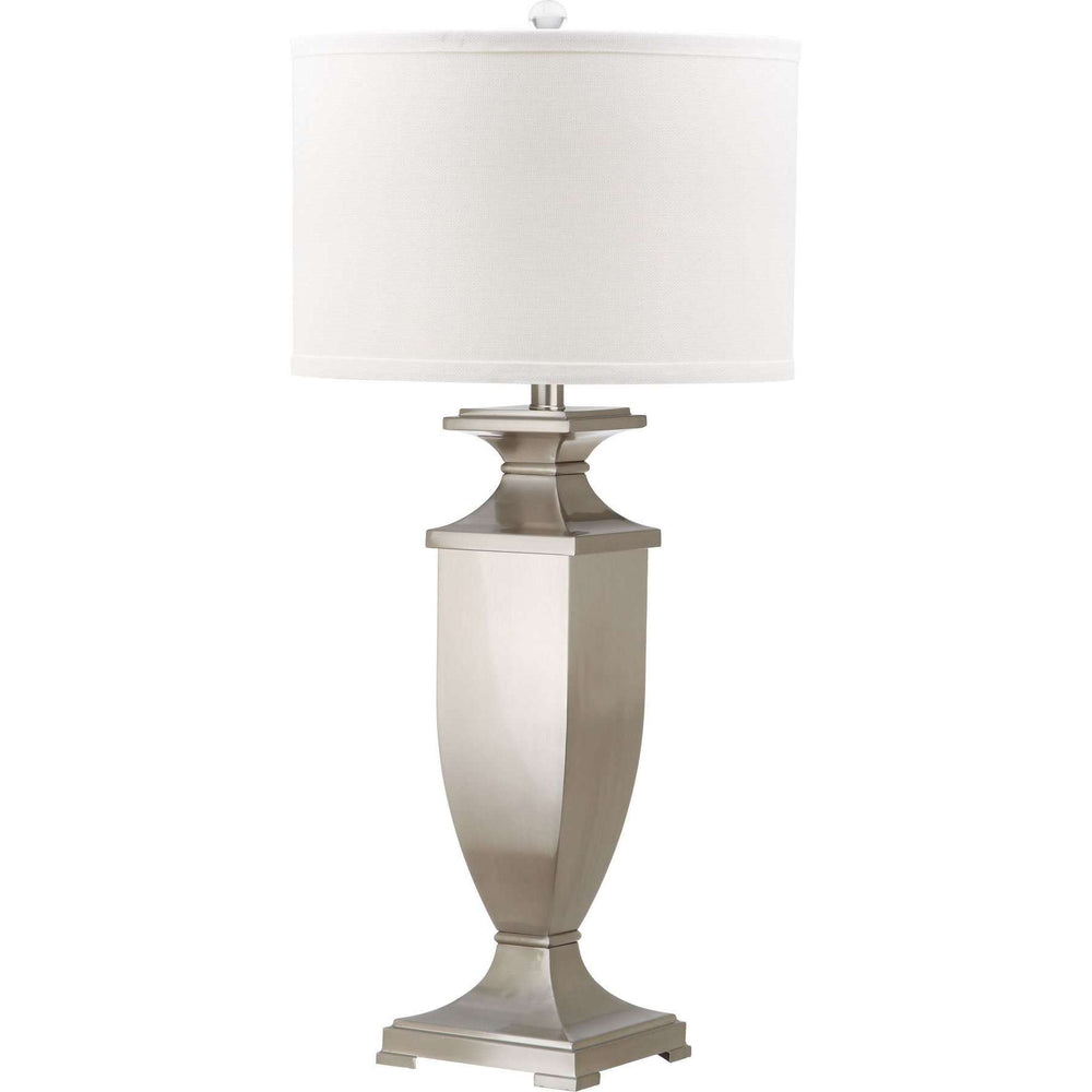 Ambler Table Lamp Set of 2 - Elegant 31.5" Nickel Finish with Off-White Cotton Shades for Style
