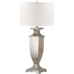 Ambler Table Lamp Set of 2 - Elegant 31.5" Nickel Finish with Off-White Cotton Shades for Style
