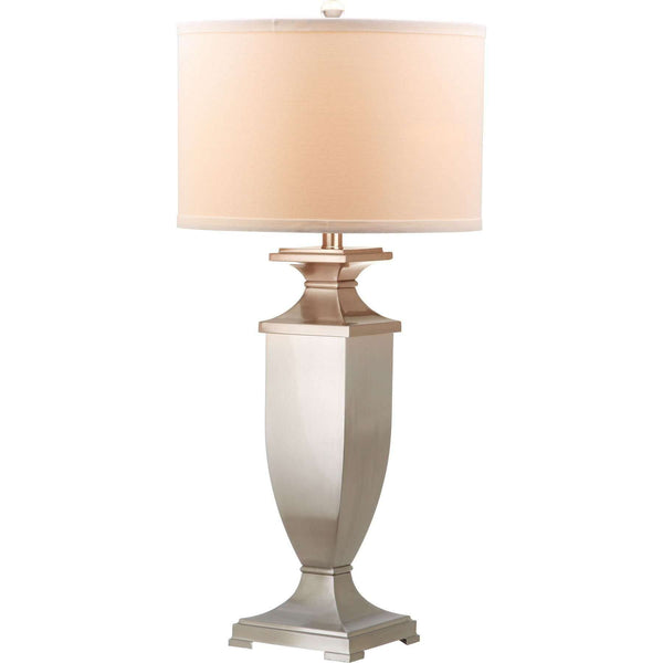 Ambler Table Lamp Set of 2 - Elegant 31.5" Nickel Finish with Off-White Cotton Shades for Style