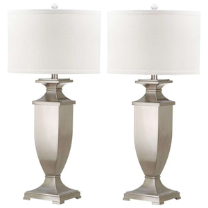 Ambler Table Lamp Set of 2 - Elegant 31.5" Nickel Finish with Off-White Cotton Shades for Style