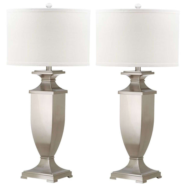 Ambler Table Lamp Set of 2 - Elegant 31.5" Nickel Finish with Off-White Cotton Shades for Style