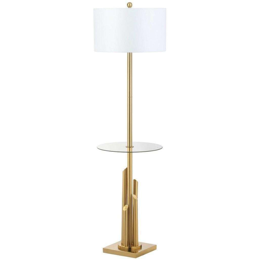 Ambrosio Floor Lamp Side Table 61" Brass Gold Off White Cotton Metal Glass