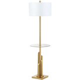Ambrosio Floor Lamp Side Table 61" Brass Gold Off White Cotton Metal Glass