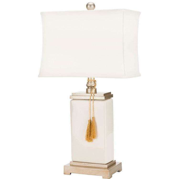 Amiliana Lamp - Elegant Cream Ceramic with Off-White Shade & Antique Gold Accents, 32" Tall