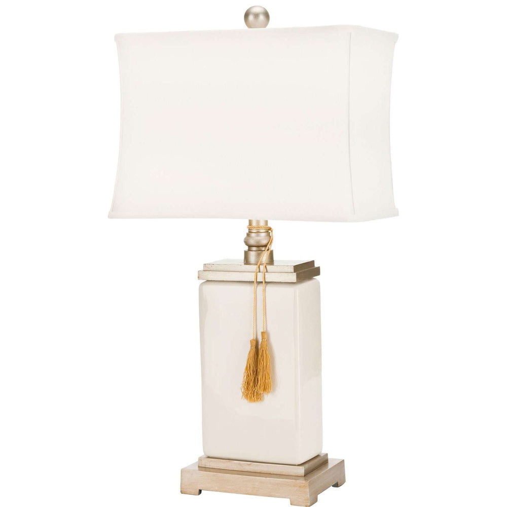 Amiliana Lamp - Elegant Cream Ceramic with Off-White Shade & Antique Gold Accents, 32" Tall