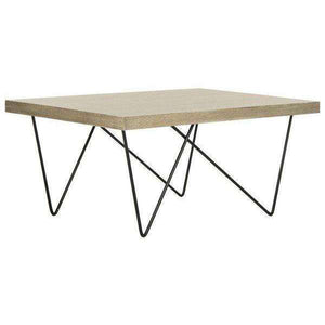 Amos Contemporary Coffee Table - Elegant Mid Century Design with Iron Legs and Light Oak Finish