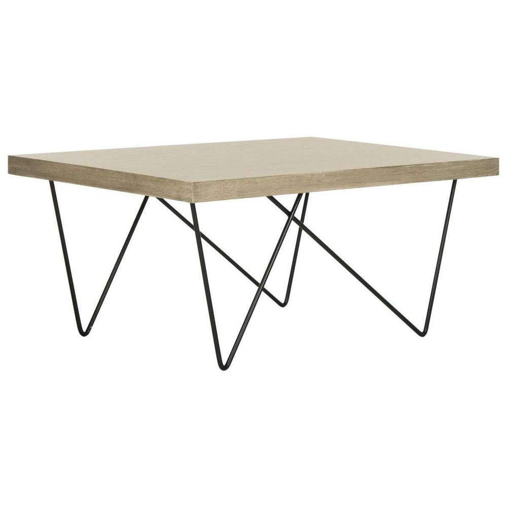 Amos Contemporary Coffee Table - Elegant Mid Century Design with Iron Legs and Light Oak Finish