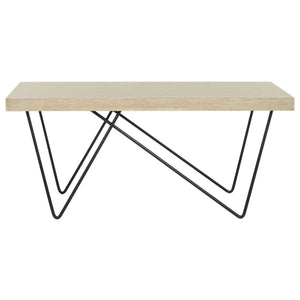 Amos Contemporary Coffee Table - Elegant Mid Century Design with Iron Legs and Light Oak Finish