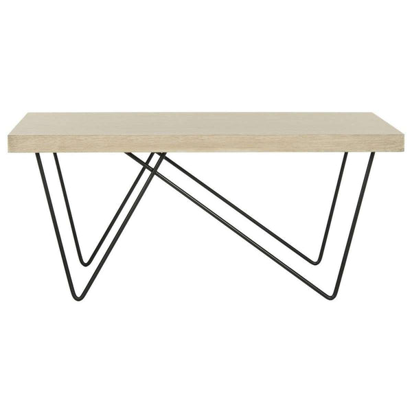 Amos Contemporary Coffee Table - Elegant Mid Century Design with Iron Legs and Light Oak Finish