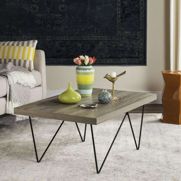 Amos Contemporary Coffee Table - Elegant Mid Century Design with Iron Legs and Light Oak Finish