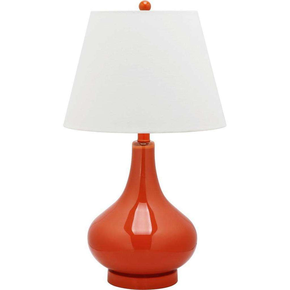 Amy Gourd Glass Lamp - Stunning Blood Orange Design with Navy Base & Off-White Cotton Shade, 24" Tall