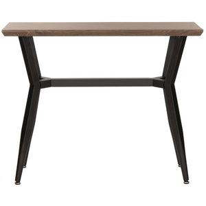 Andrew Rectangular Console Table - Midcentury Modern Brown Oak with Luxurious Curves & Metal Frame
