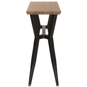 Andrew Rectangular Console Table - Midcentury Modern Brown Oak with Luxurious Curves & Metal Frame