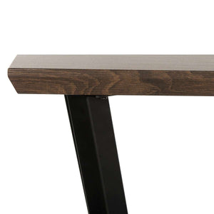 Andrew Rectangular Console Table - Midcentury Modern Brown Oak with Luxurious Curves & Metal Frame
