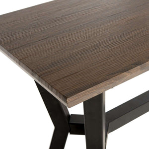 Andrew Rectangular Console Table - Midcentury Modern Brown Oak with Luxurious Curves & Metal Frame