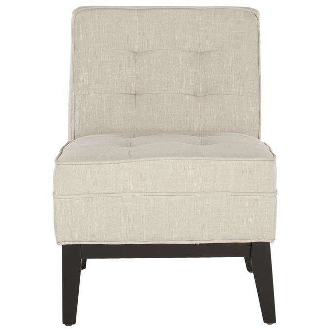 Angel Armless Club Chair - Elegant Off-White Linen Blend with Tufted Backrest & Espresso Legs