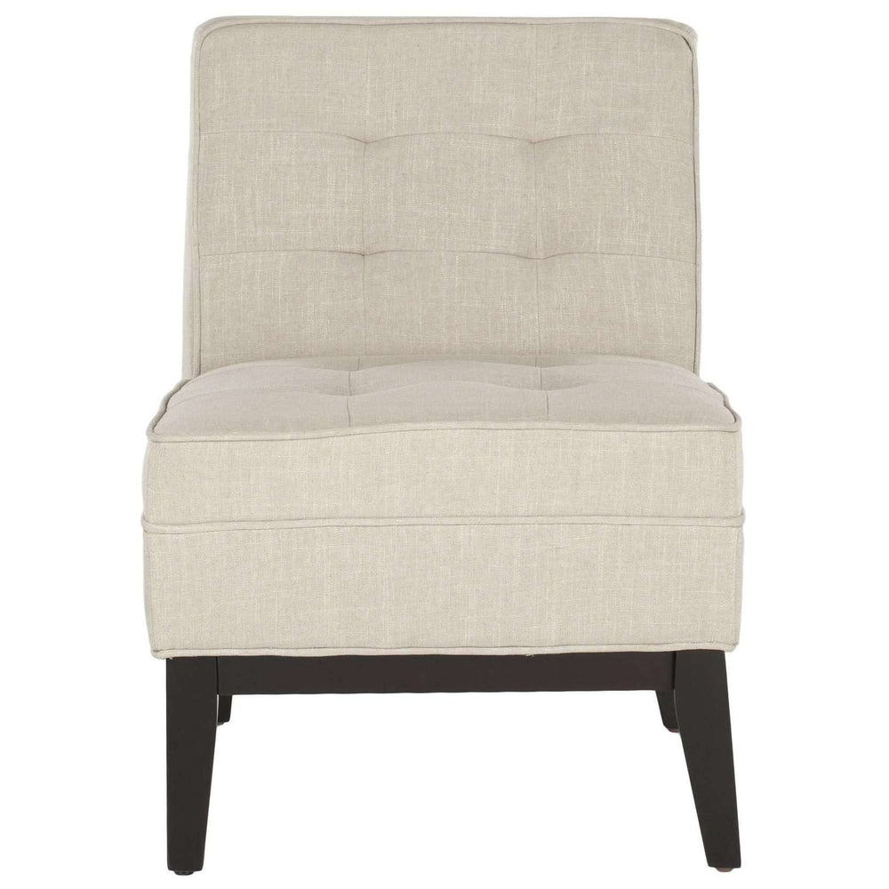 Angel Armless Club Chair - Elegant Off-White Linen Blend with Tufted Backrest & Espresso Legs