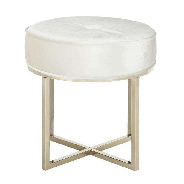 Angelea Round Ottoman - Luxurious Beige Velvet Accent with Modern Design for Stylish Living Rooms