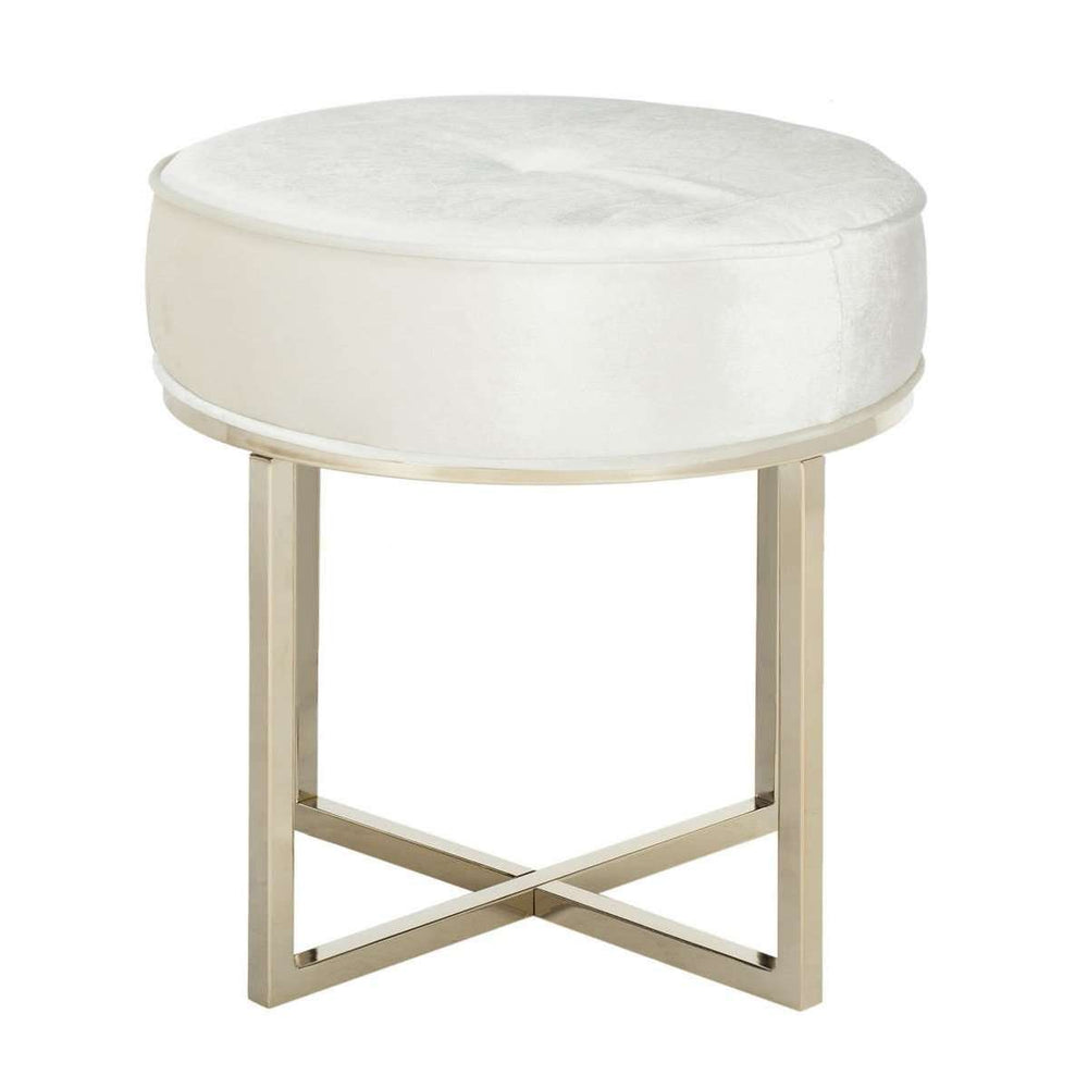Angelea Round Ottoman - Luxurious Beige Velvet Accent with Modern Design for Stylish Living Rooms