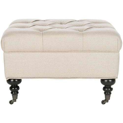 Angeline Tufted Ottoman - Elegant Linen Upholstered Design Perfect for Small Spaces and Mobility