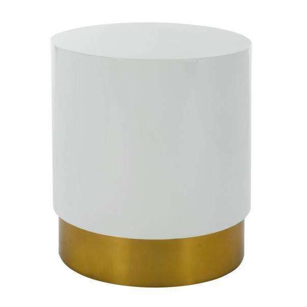 Angelo Round Side Table - Luxurious Gold Finish with Smooth White Surface, Modern Art Design 18"