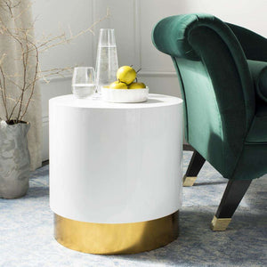 Angelo Round Side Table - Luxurious Gold Finish with Smooth White Surface, Modern Art Design 18"
