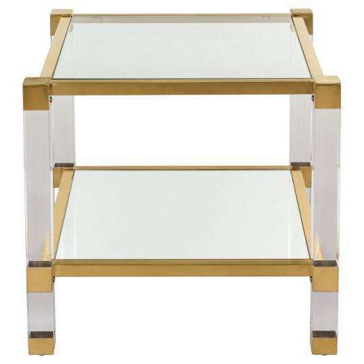 Angie Modern Acrylic End Table with Brass and Glass Accents for Stylish Home Décor and Elegance