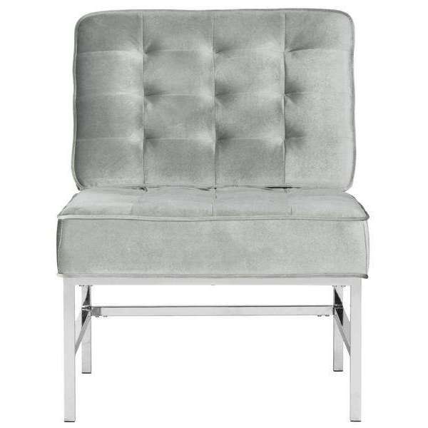 Ansel Modern Accent Chair - Light Grey Upholstered, Tufted Design with Metallic Legs for Chic Interiors