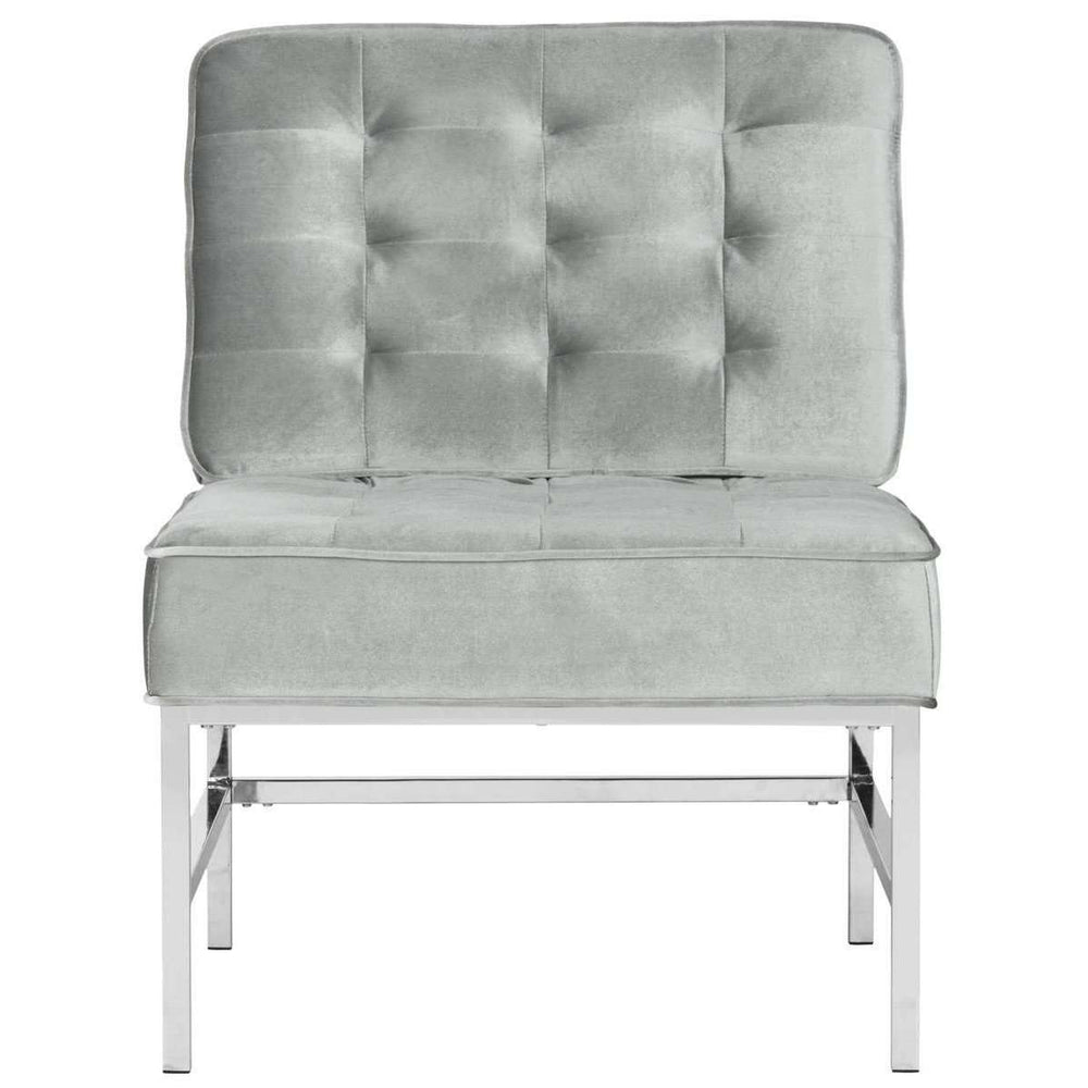 Ansel Modern Accent Chair - Light Grey Upholstered, Tufted Design with Metallic Legs for Chic Interiors