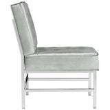 Ansel Accent Chair Modern Tufted Linen Chrome Light Grey Solid Plywood Foam Iron Polyester