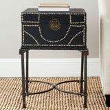 Anthony End Table Storage Dark Brown Wood NC Lacquer Coating Birch Iron