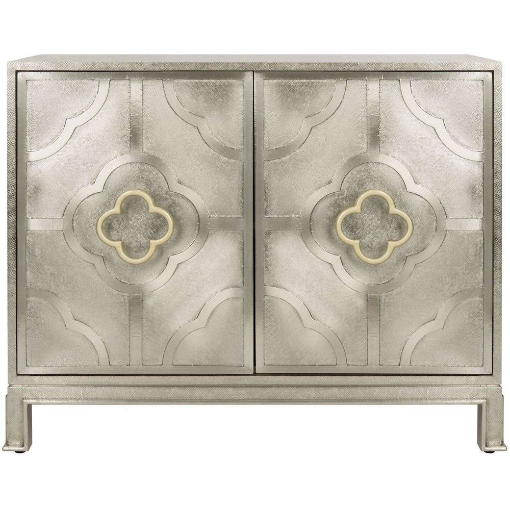 Antonella Modern Metal Chest - Luxury Champagne Finish & Artisan Quatrefoil Design for Your Home