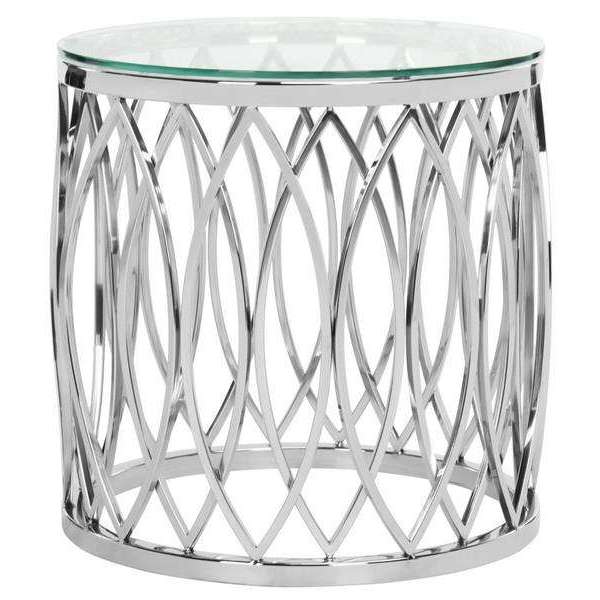 April Glass Top End Table - Chic Chrome Polished Stainless Steel with Elegant Geometric Design