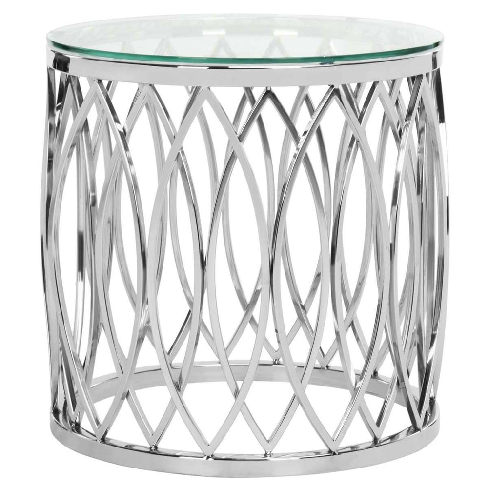 April Glass Top End Table - Chic Chrome Polished Stainless Steel with Elegant Geometric Design