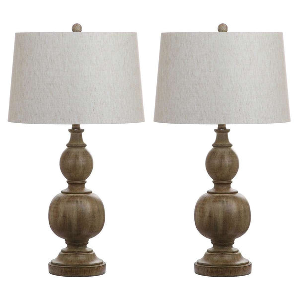 Araceli Table Lamp Set of 2 - 31.5" Brown & Gold Resin with Off-White Cotton Shade for Stylish Decor